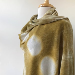 Artist Made Resist Dyed Velvet Scarf, Rayon and Silk, Olive Green and White, Hand Dyed with Natural Dyes, Women, Winter, Large, Autumn image 4