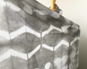 Oversized Textile Art Silk and Cotton Wrap, Charcoal Grey, White, Hand Dyed in Resist Dyed Technique with Natural Dyes, Scarf, Shawl, Large