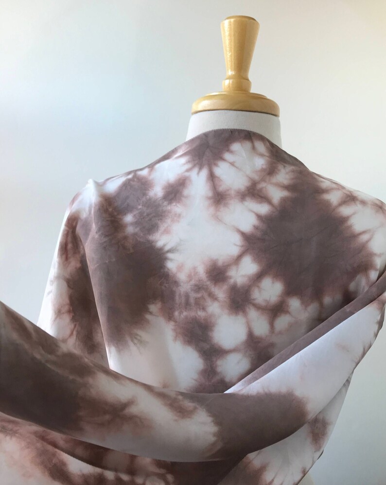 Artist Made Textile Art Silk Scarf, Hand Dyed with Natural Dyes, Chocolate Brown, Women, Gift for Her, Elegant, Abstract, Handmade, Artwear image 1