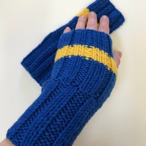 BENEFIT FOR UKRAINE Hand Knit Fingerless Gloves, Blue and Yellow, Gauntlets, Mitts, Mittens, Handmade, Men, Women, Gender Neutral, Gift image 1