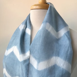 SAMPLE SALE Artist Made Hand Dyed Silk Scarf, Indigo Blue and White, Natural Dyes, Women, Gift for Her, Handmade, Unique, Artwear, Light