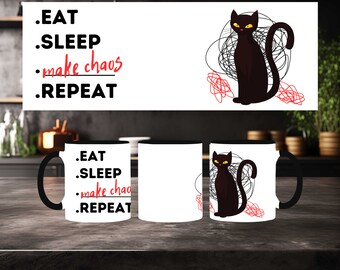 Funny Cat Mug 11oz - Eat Sleep Cause Chaos, Perfect Gift for Cat Lovers & BPA-Free Cup