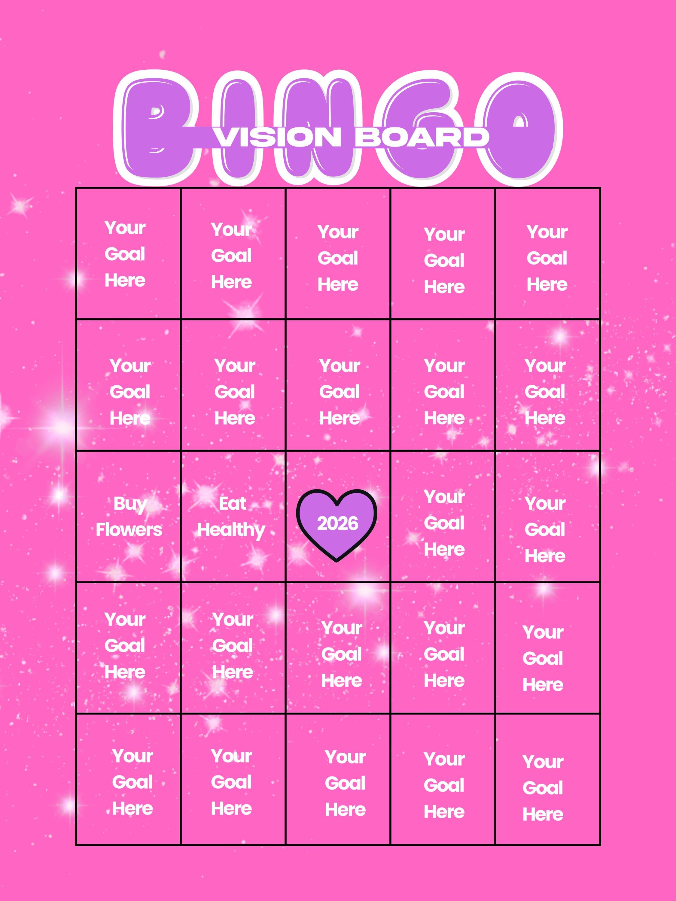 2026 Vision Board Bingo Template – Pink Girly Goal Planner (digital ...