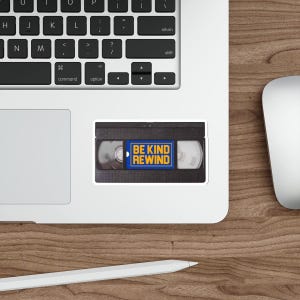 Retro VHS Be Kind Rewind Die-Cut Stickers, 90s Movie Decals, Film Lover Vinyl Sticker Pack, Nostalgic Label, Laptop Decal