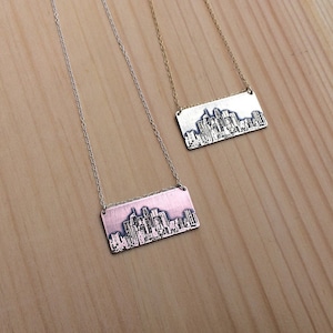 Los Angeles California Skyline Necklace, LA Skyline Pendant in Sterling Silver, Brass or Copper