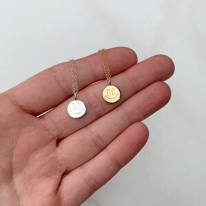 Smile Necklace in Sterling Silver or Gold Vermeil, Happy Face Pendant image 2