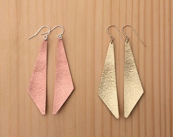 Hammered Triangle Earrings in Copper or Brass,  Statement Earrings