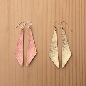 Hammered Triangle Earrings in Copper or Brass, Statement Earrings image 1