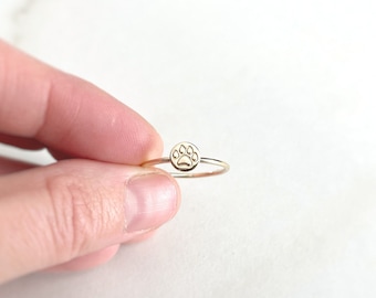 Tiny Paw Print Ring in Sterling Silver or 14k gold fill, Stacking Ring