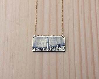 Toronto Ontario Canada skyline necklace | Toronto skyline pendant | etched copper pendant | handmade gift | jewelry for her