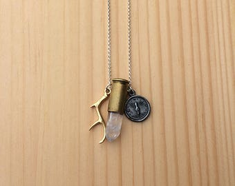 rad quartz bullet charm necklace | sterling silver chain | compass | ready to ship