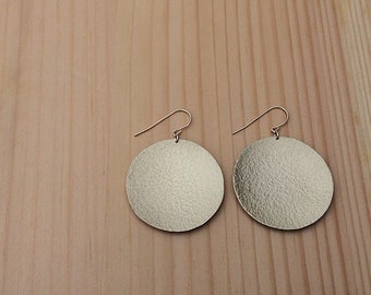 Gold Disc Earrings, Hammered Statement Earrings in Brass or Copper