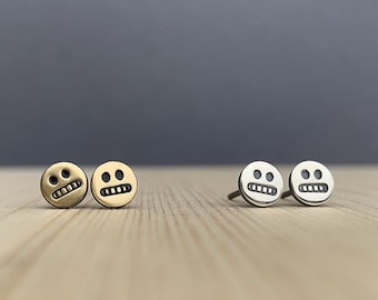 Cringe Face Studs in Sterling Silver, Brass or 14k Gold Fill, Mini Studs for Every Day, Funny Gift