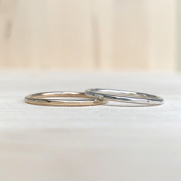 Wave Ring in Sterling Silver or 14k Gold Fill, Hammered Stacking Ring