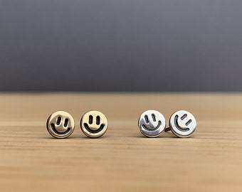 Tiny Smile Earrings in Sterling Silver, Brass or 14k Gold Fill, Mini Studs for Every Day