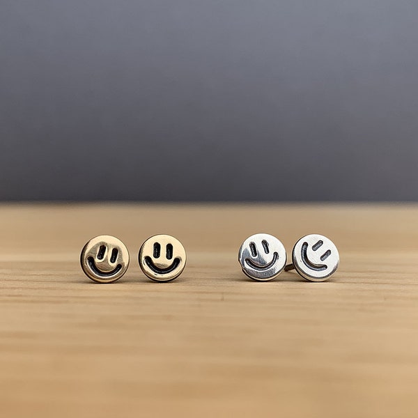 Tiny Smile Earrings in Sterling Silver, Brass or 14k Gold Fill, Mini Studs for Every Day