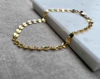 Coin Chain Bracelet Dot Bracelet in Sterling Silver or 14k Gold Fill,  Dainty Every Day bracelet