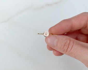 Hand Stamped Inital Ring in Sterling Silver or 14K Gold Fill