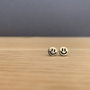 Tiny Smile Earrings in Sterling Silver, Brass or 14k Gold Fill, Mini Studs for Every Day brass