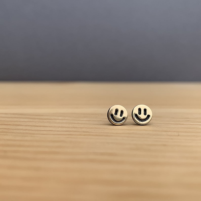 Tiny Smile Earrings in Sterling Silver, Brass or 14k Gold Fill, Mini Studs for Every Day brass