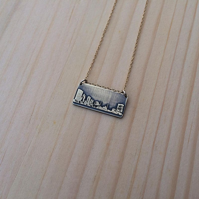 Toledo Ohio Skyline Necklace brass