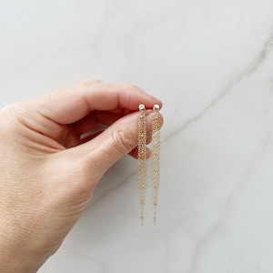 Tiny Studs with Chain Ear Jacket in 14k Gold Fill or Sterling Silver Wedding Earrings