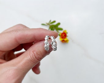 Daisy Hoops Everyday Earrings in Sterling Silver or Gold Vermeil Flower Hoops Gift for Her