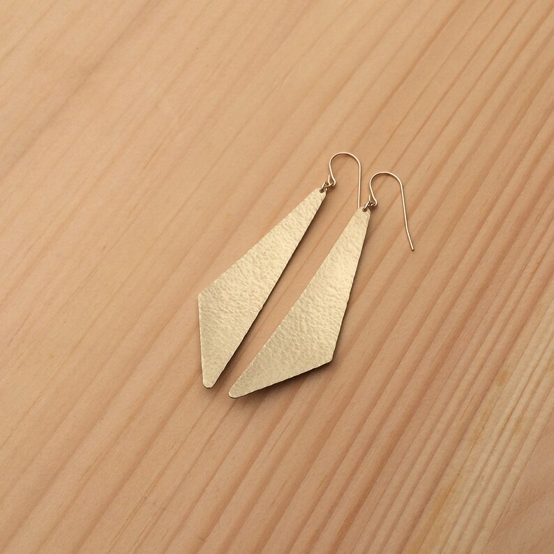 Hammered Triangle Earrings in Copper or Brass, Statement Earrings brass