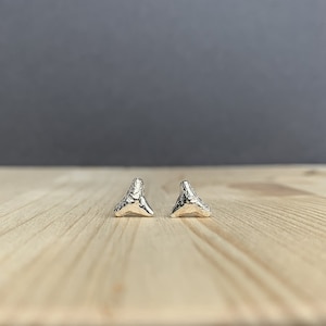 Shark Tooth Earrings, Shark Tooth Studs, Sterling Silver or Brass, Everyday Earrings