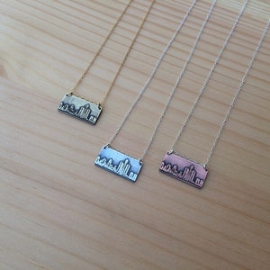 Detroit Michigan Skyline Necklace in Sterling Silver, Brass or Copper, Jewelry For Her