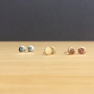 Tiny Hammered Studs in Sterling Silver, 14k Gold Fill, Brass or Copper, Dot Studs, Every Day Earrings image 3