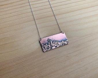 Seattle Washington Skyline Necklace in Sterling Silver, Brass or Copper