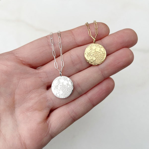 Full Moon Necklace in Sterling Silver or Gold Vermeil, Gift for Her