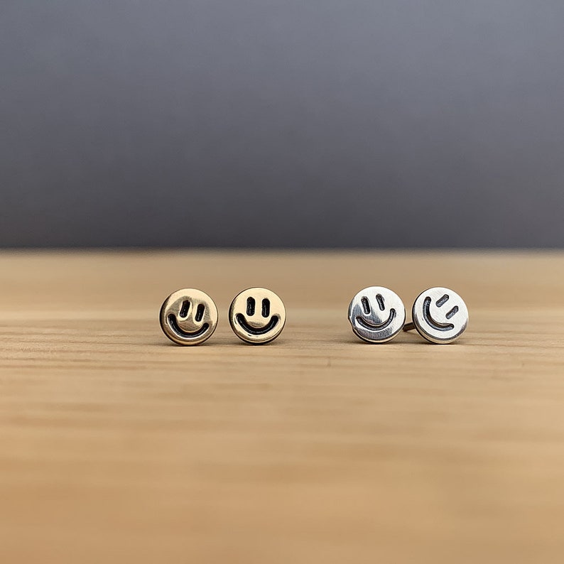 Tiny Smile Earrings in Sterling Silver, Brass or 14k Gold Fill, Mini Studs for Every Day image 1