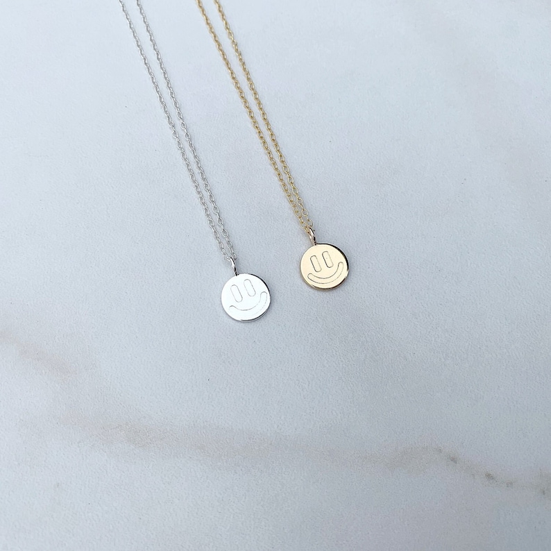 Smile Necklace in Sterling Silver or Gold Vermeil, Happy Face Pendant image 1