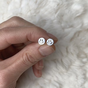 Tiny Smile Earrings in Sterling Silver, Brass or 14k Gold Fill, Mini Studs for Every Day bright silver
