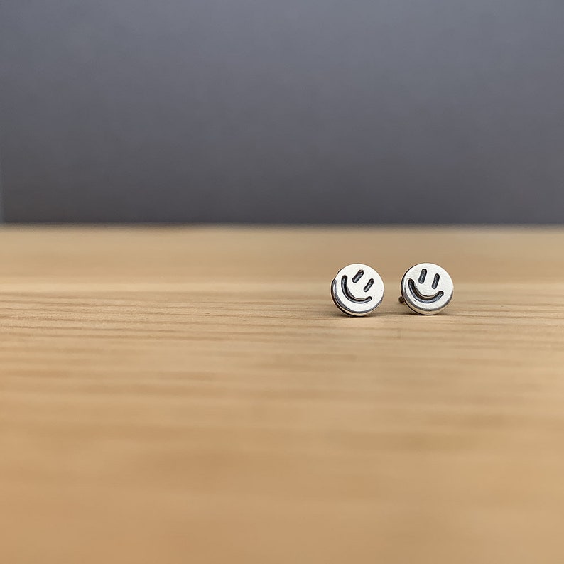 Tiny Smile Earrings in Sterling Silver, Brass or 14k Gold Fill, Mini Studs for Every Day sterling silver