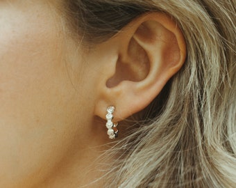 Daisy Hoops Everyday Earrings in Sterling Silver or Gold Vermeil Flower Hoops Gift for Her