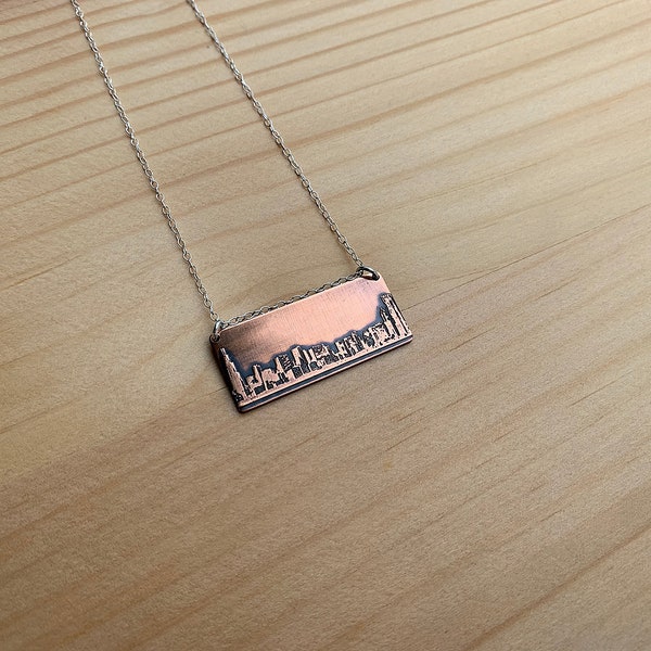 Chicago Illinois skyline necklace | Chicago skyline pendant | etched copper pendant | handmade gift | jewelry for her