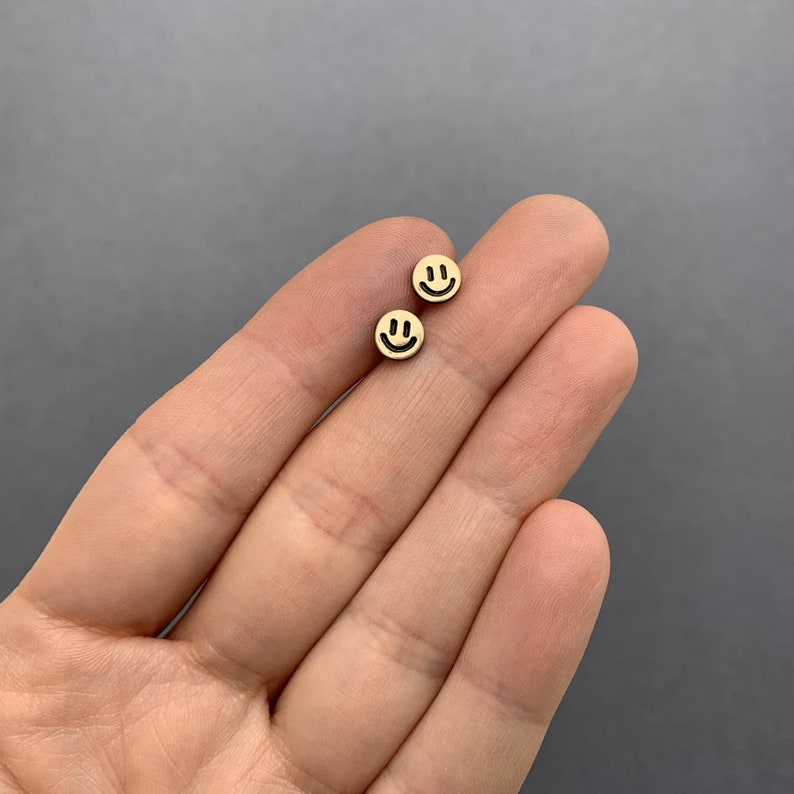 Tiny Smile Earrings in Sterling Silver, Brass or 14k Gold Fill, Mini Studs for Every Day image 8
