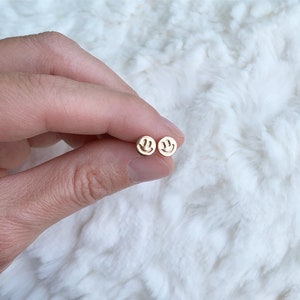 Tiny Smile Earrings in Sterling Silver, Brass or 14k Gold Fill, Mini Studs for Every Day 14k gold fill