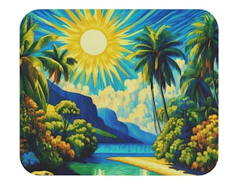Alfombrilla de ratón de playa tropical: decoración colorida de verano para el escritorio