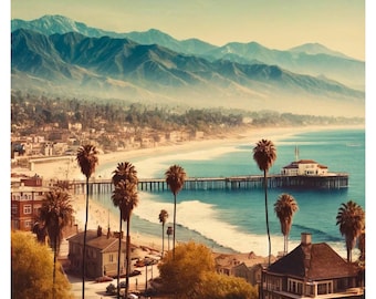 Vintage Santa Barbara Pier Print | Retro California Travel Poster (Digital Download)