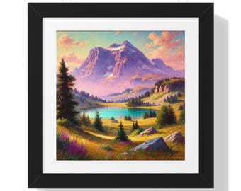 Póster vertical enmarcado de lago de montaña: Impresión artística de naturaleza serena