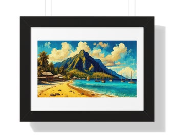 Póster de playa tropical: Arte mural de isla paradisíaca