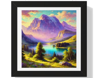 Póster enmarcado de lago de montaña: arte mural de naturaleza escénica