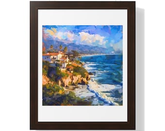 Pintura con vista al mar desde el acantilado de Santa Bárbara / Arte costero de una casa de playa mediterránea