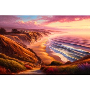 Art de coucher de soleil sur la côte californienne : décoration murale inspirée de la nature