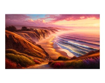 Arte del atardecer en la costa de California: Decoración de pared inspirada en la naturaleza