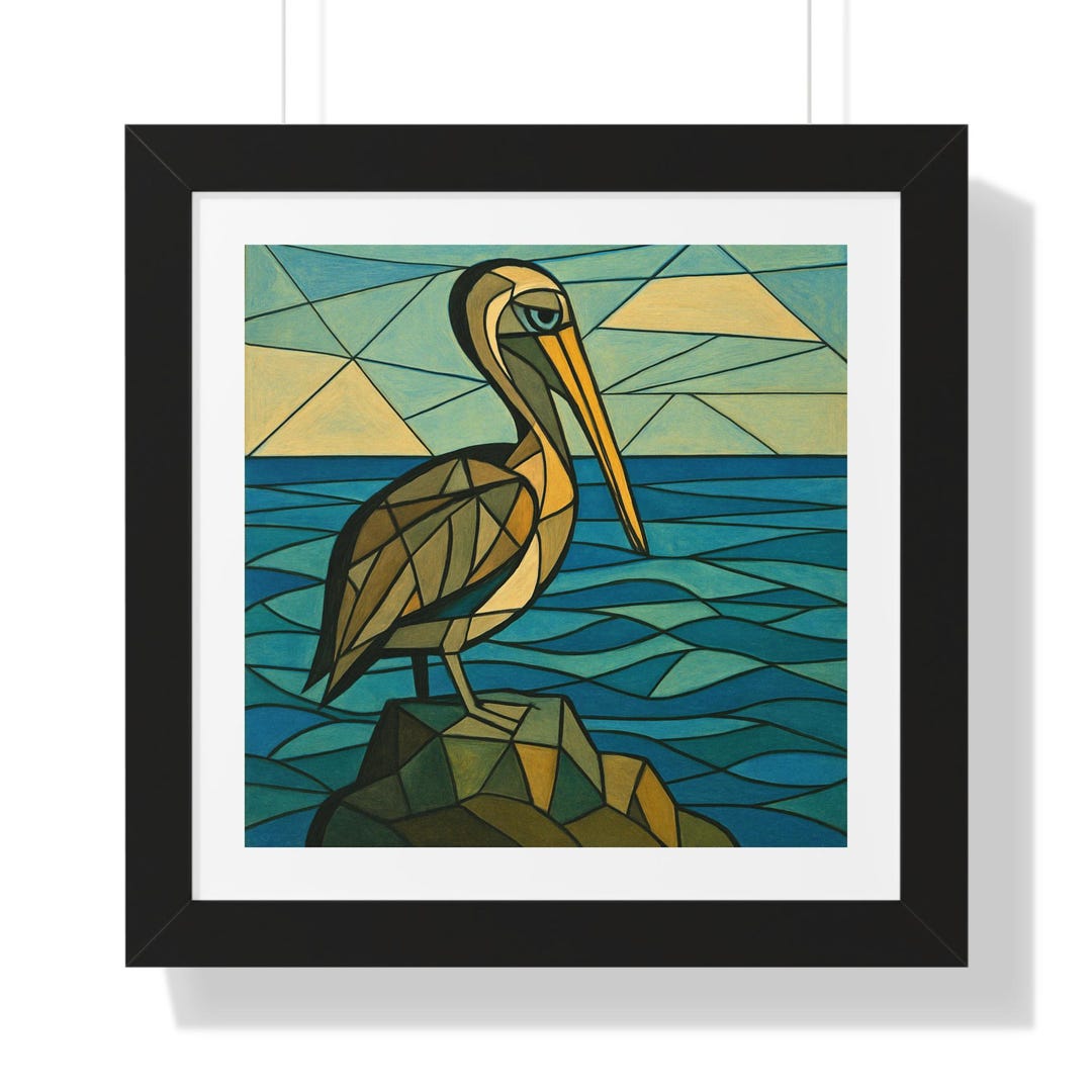 Framed Pelican Art Print: Geometric Coastal Wall Decor - Etsy